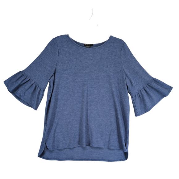 Adrianna Papell Ruffle 3/4 Bell Sleeve Hi-Lo Top Heather Chambray Women's L Boho - Picture 1 of 6